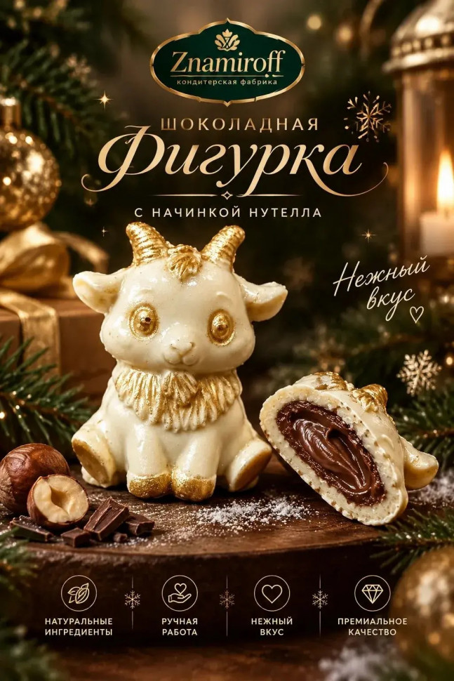  Шоколад фигурный "Мультяшный козлик" белый шоколад с начинкой нутелла(блок 5шт по 70г) в Краснодаре