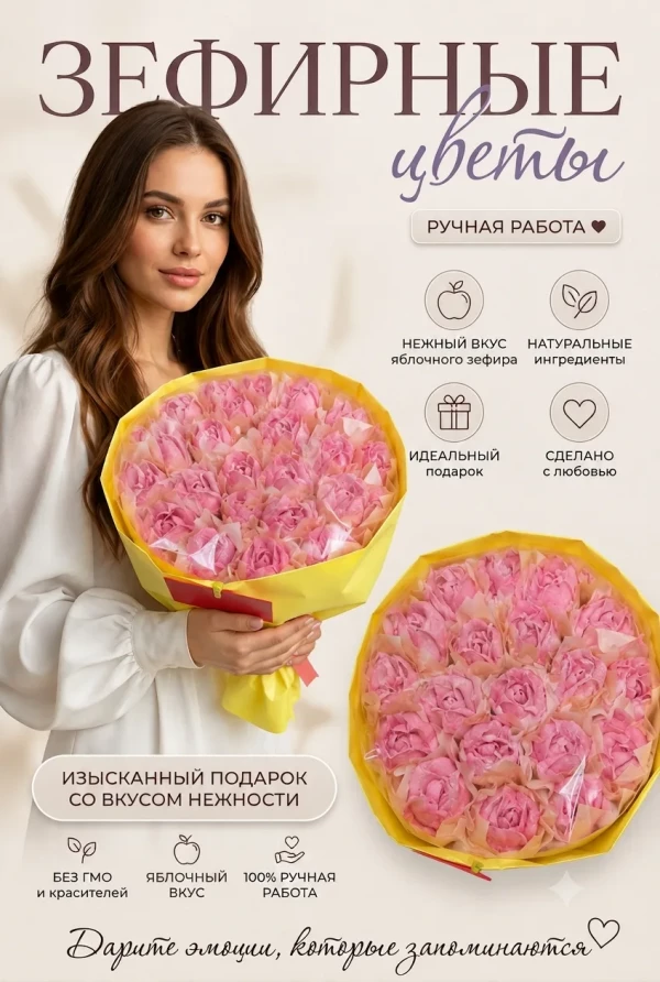 №1 Букет Зефирный Размер XL розовый,350г в Краснодаре