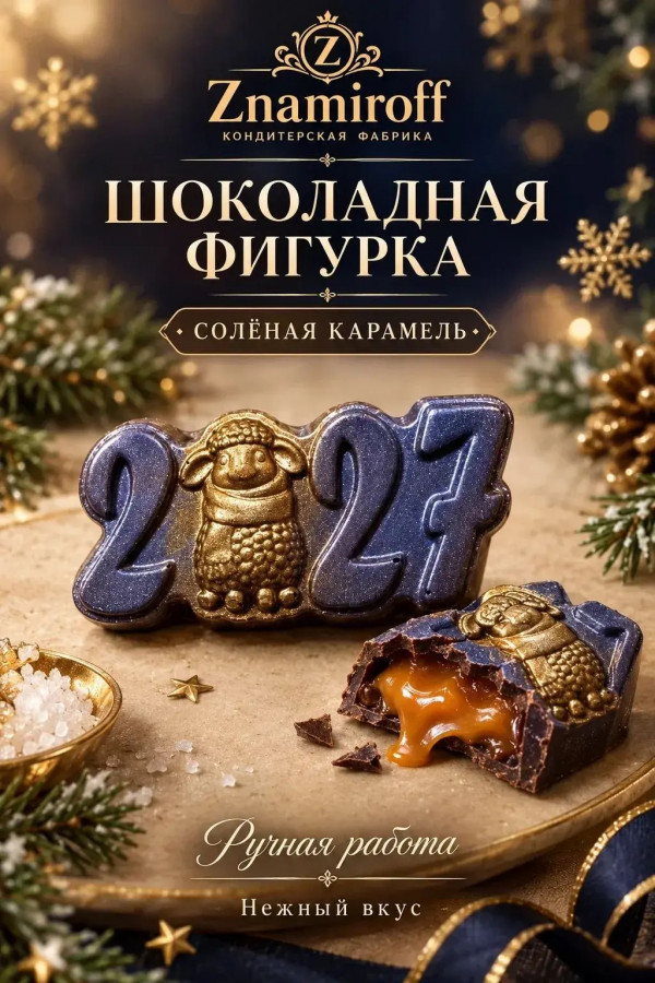 №1 Шоколад фигурный "Год 2027" молочный шоколад с начинкой солёная карамель(блок 5шт по 70г) в Краснодаре