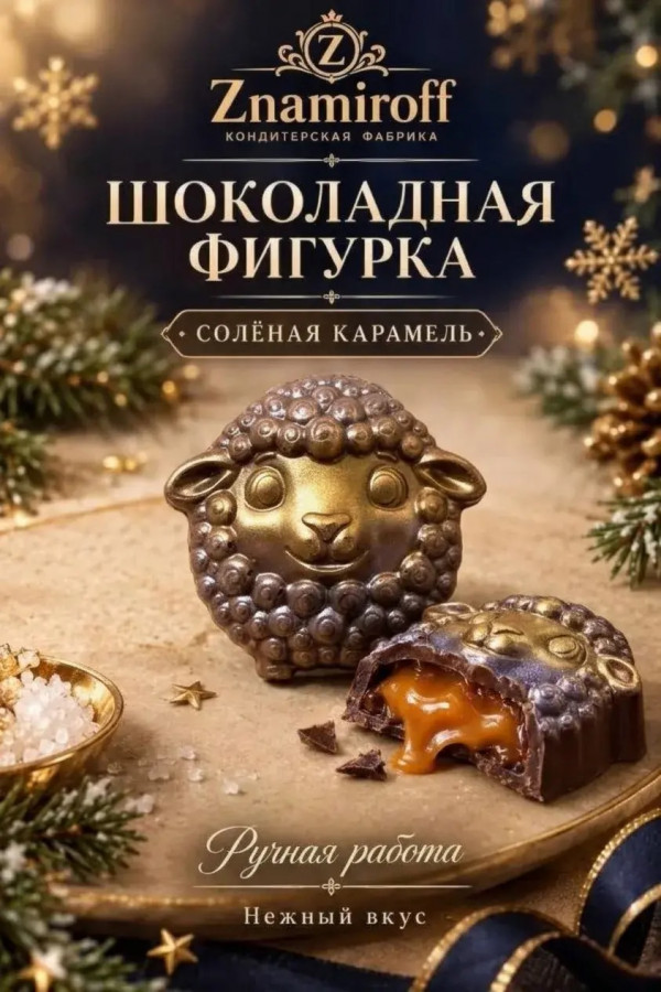 №1 Шоколад фигурный "Овечка-мордашка" молочный шоколад с начинкой солёная карамель(блок 5шт по 70г) в Краснодаре