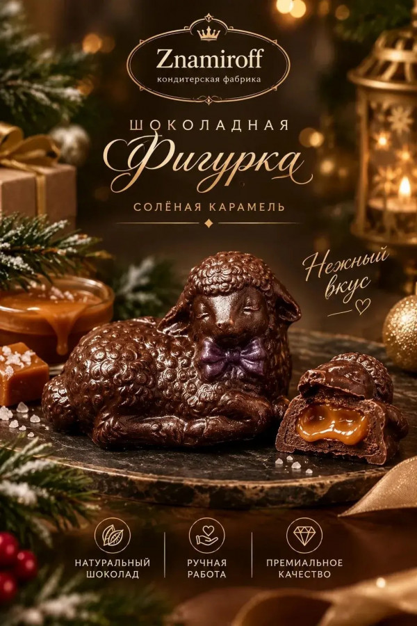 №1 Шоколад фигурный "Овечка спящая" молочный шоколад с начинкой солёная карамель(блок 5шт по 70г) в Краснодаре