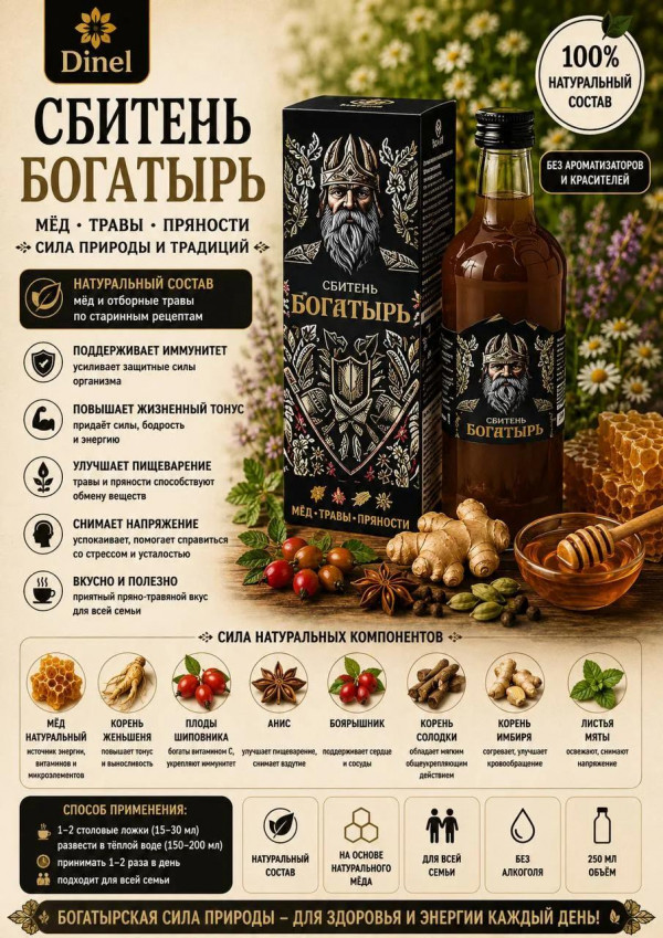 №3 Сбитень Богатырь, 250мл  в Краснодаре