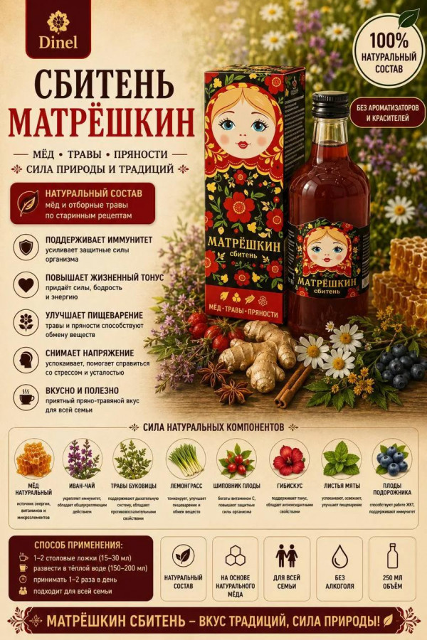 №3 Сбитень Матрёшкин, 250мл  в Краснодаре